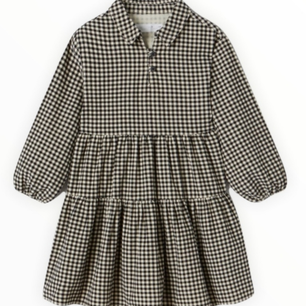Zara checkered plaid cord corduroy tiered trapeze dress 6 fall winter